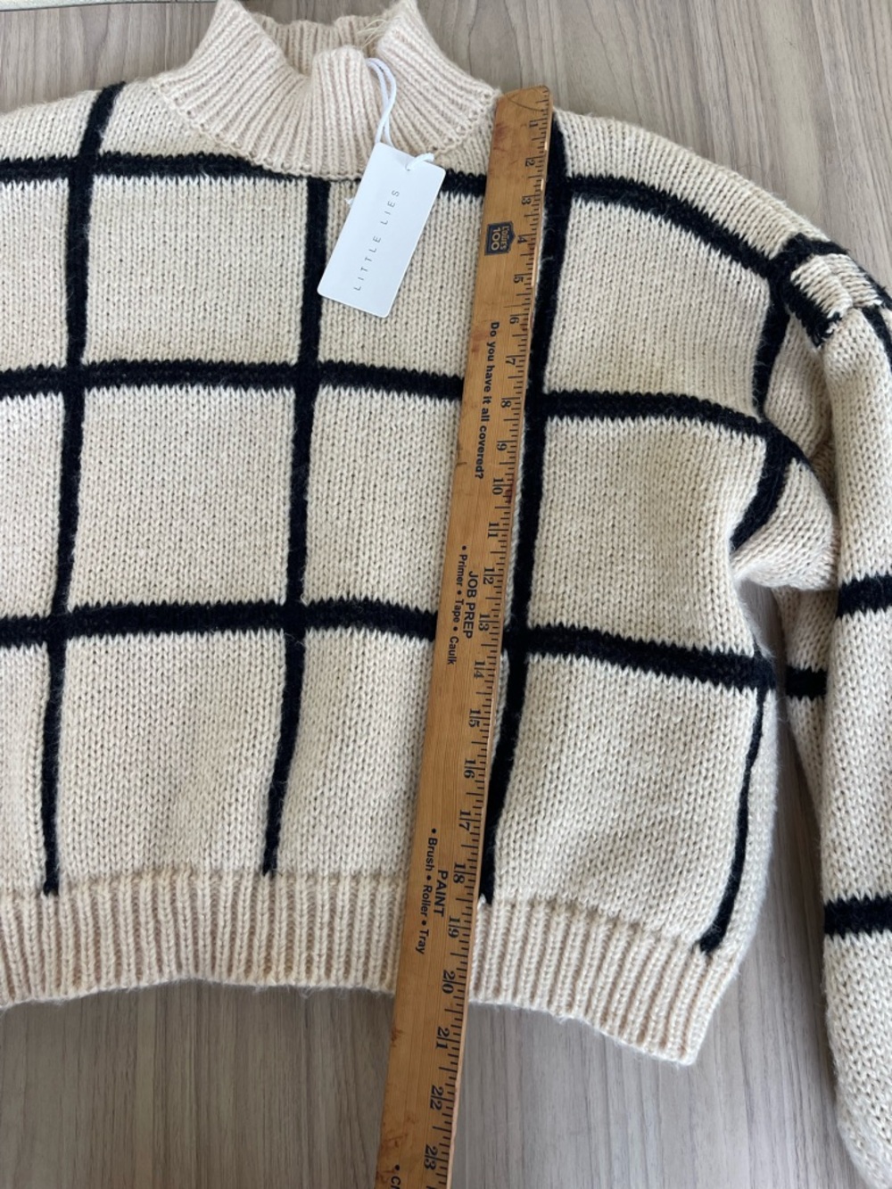 Little Líes Cream Windowpane Turtleneck Sweater with Black Grid - Picture 7 of 10